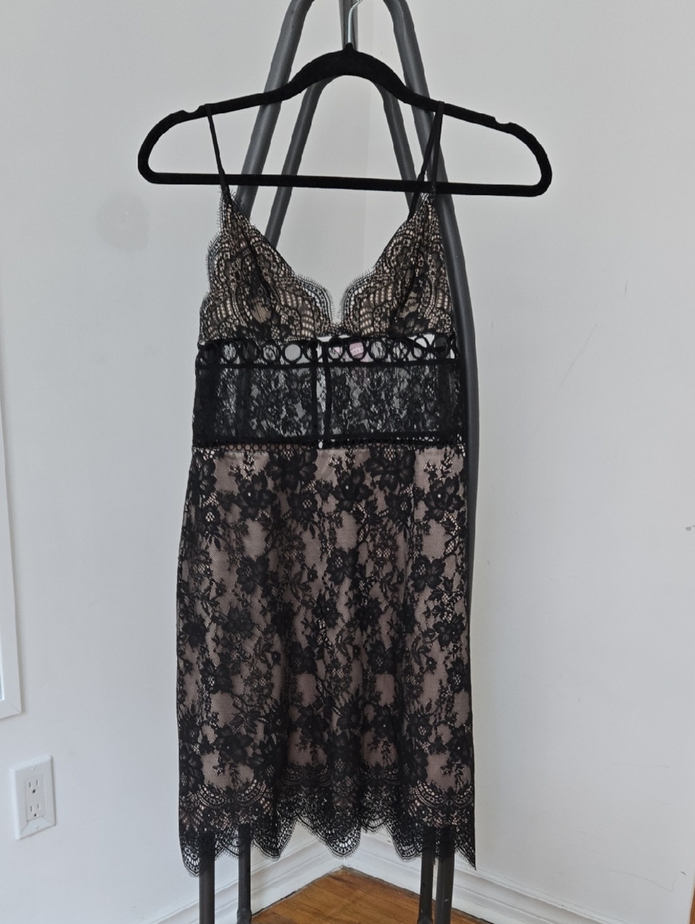Victoria's Secret Black Lace Chemise with Nude Lining
